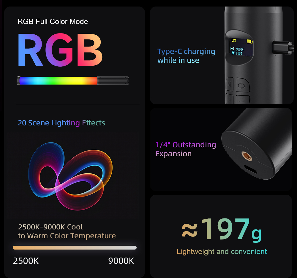 LUXCEO P300 RGB Tube 5W 380LM  - Photography Lighting Stick ulasan dan harga