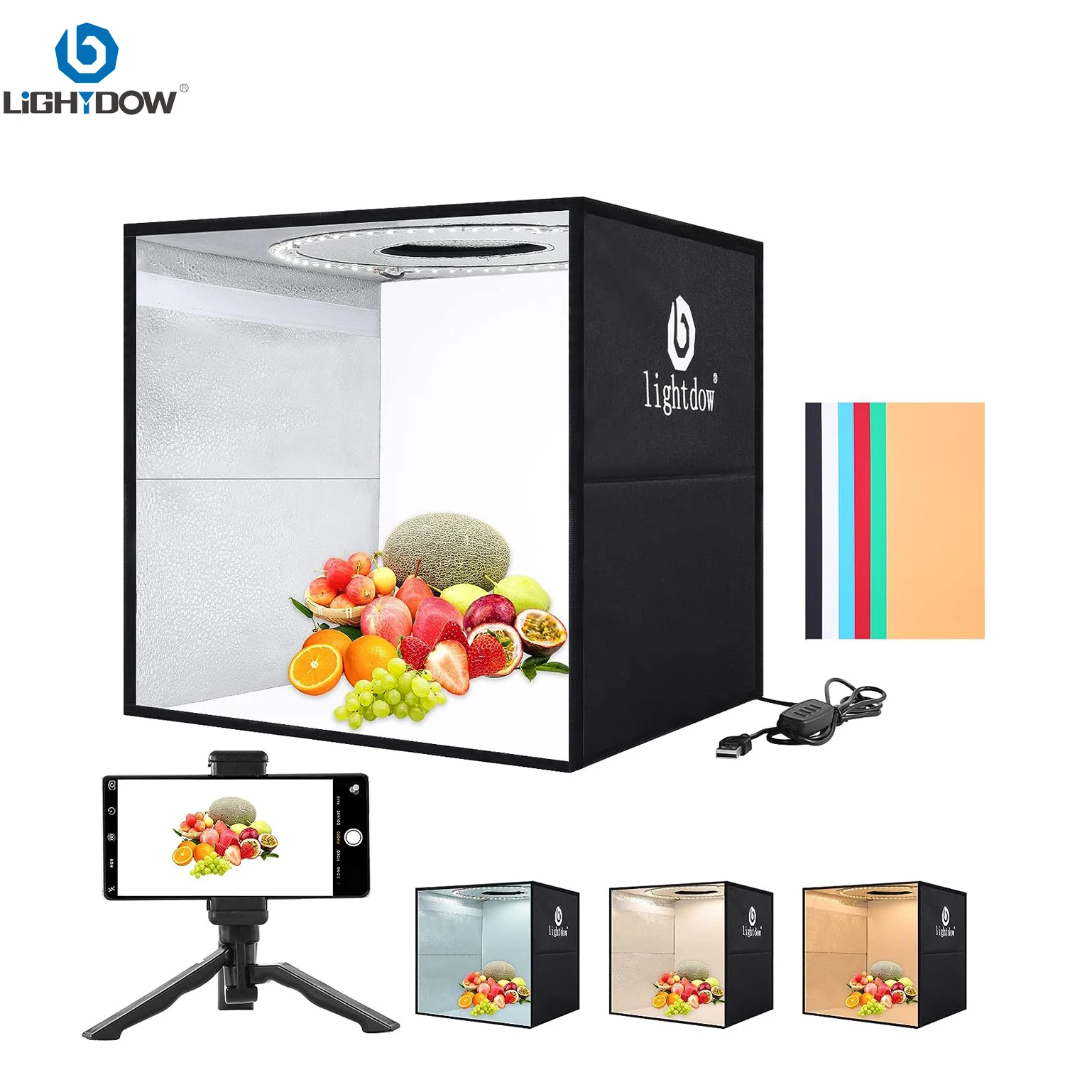 Lightdow Dimmable Photo Box LE - Photography Lighting Kit With Backdrop ulasan dan harga